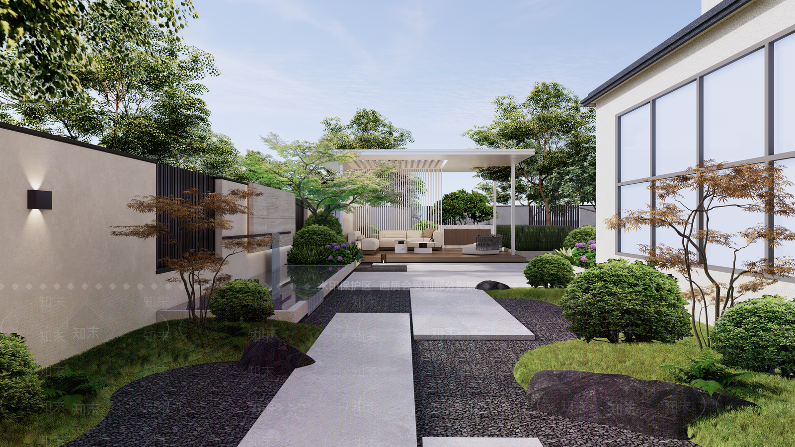 现代别墅庭院景观SU模型下载【ID:1158551282】