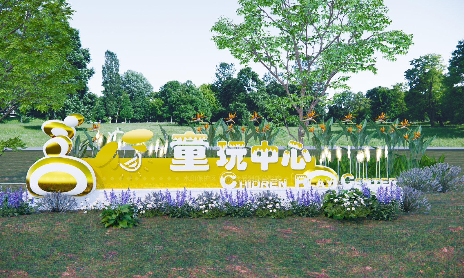 现代森林公园入口标识标牌SU模型下载【ID:1158552742】