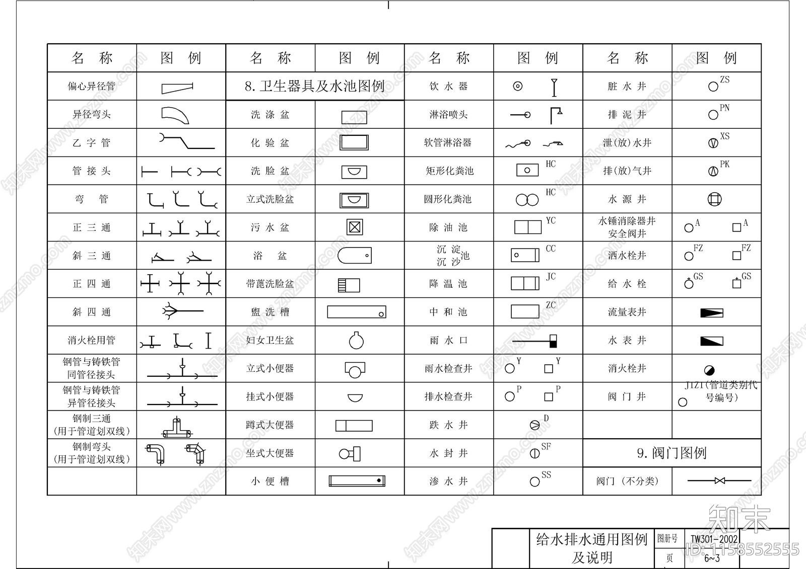 给排水通用图例图库cad施工图下载【ID:1158552555】