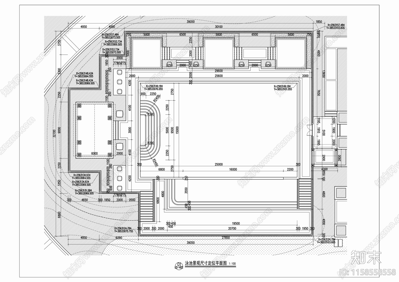 室外泳池cad施工图下载【ID:1158558558】