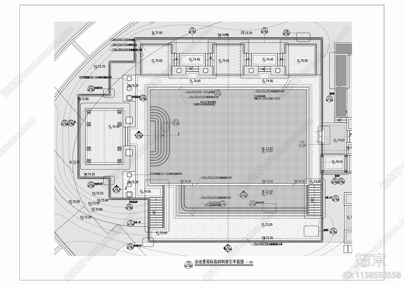 室外泳池cad施工图下载【ID:1158558558】