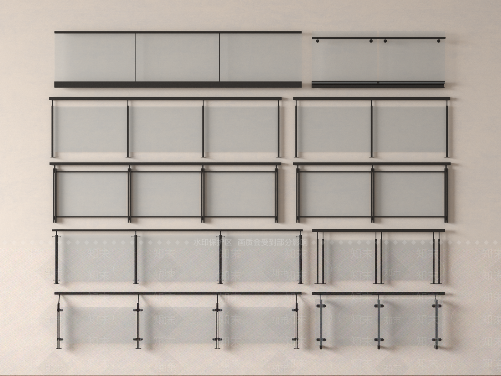 现代玻璃栏杆3D模型下载【ID:1158568774】