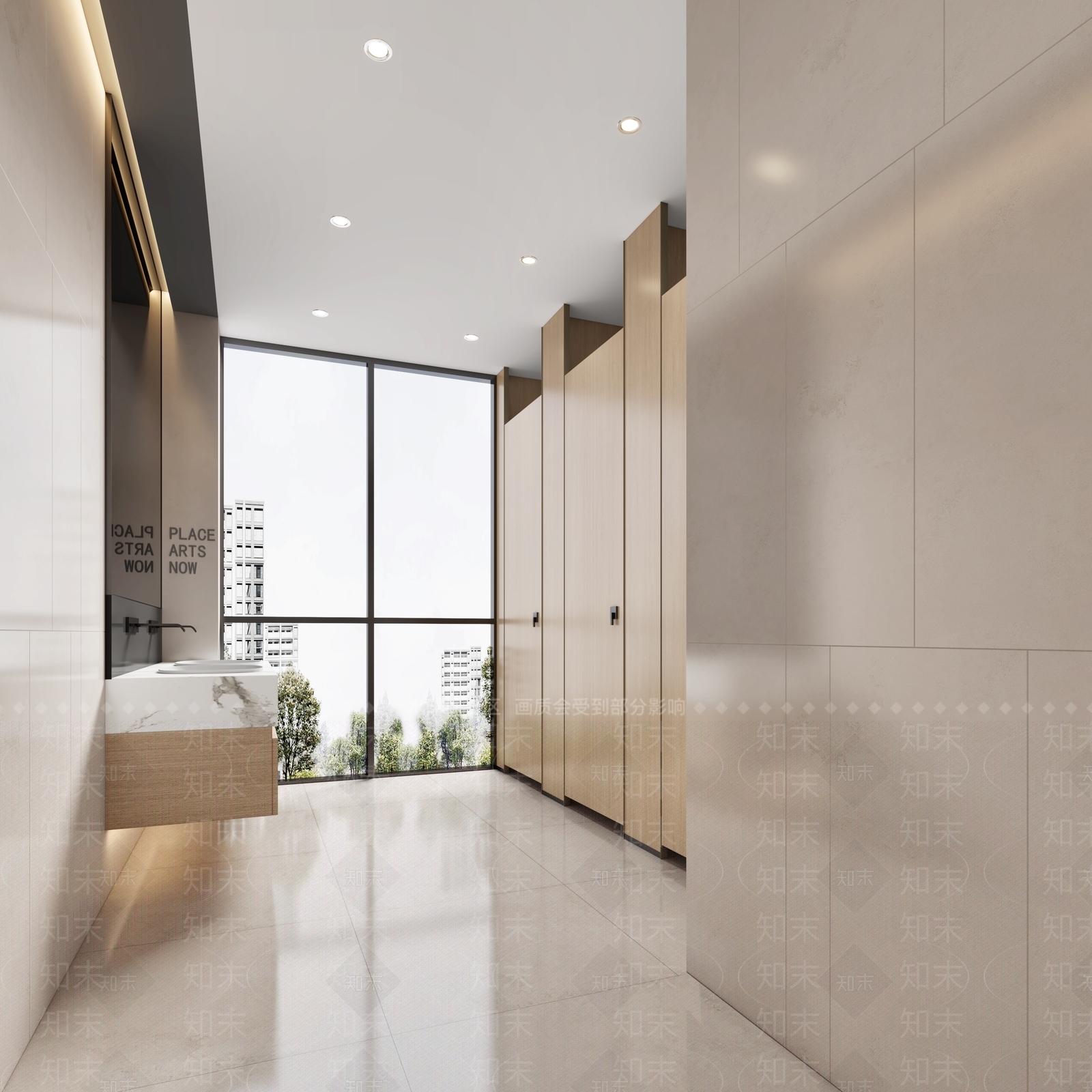 现代奶油风公共卫生间3D模型下载【ID:1158571979】