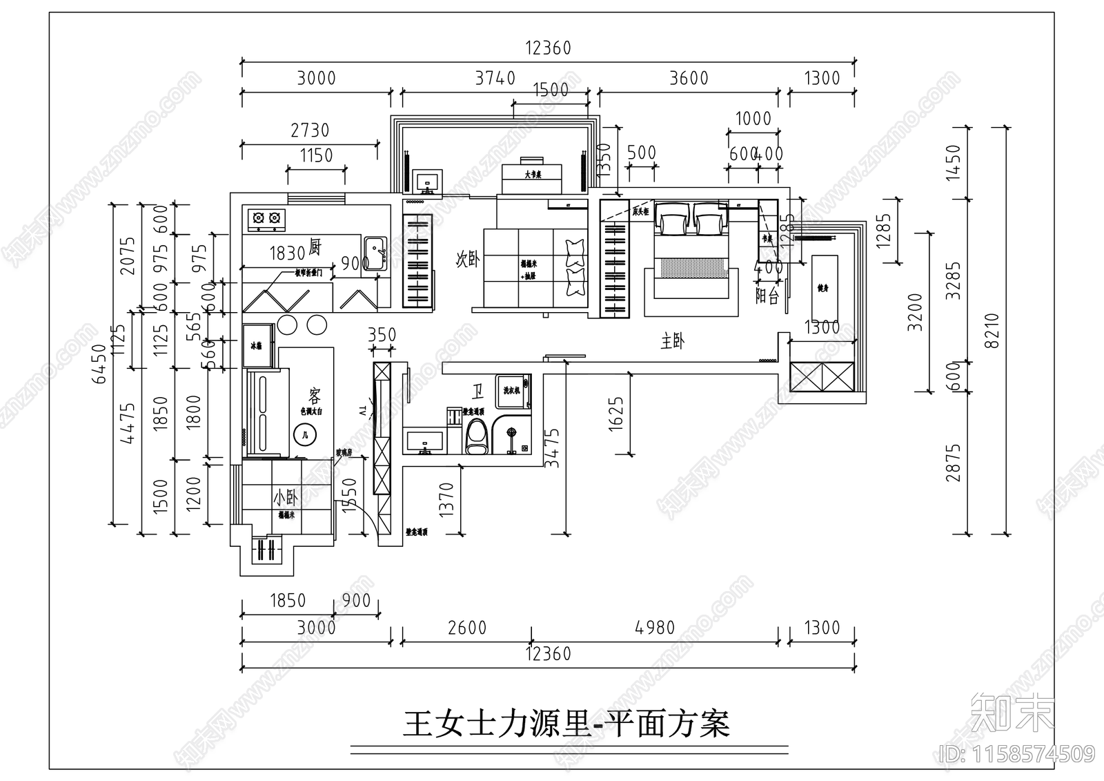 王女士力源里家装平面布局方案cad施工图下载【ID:1158574509】