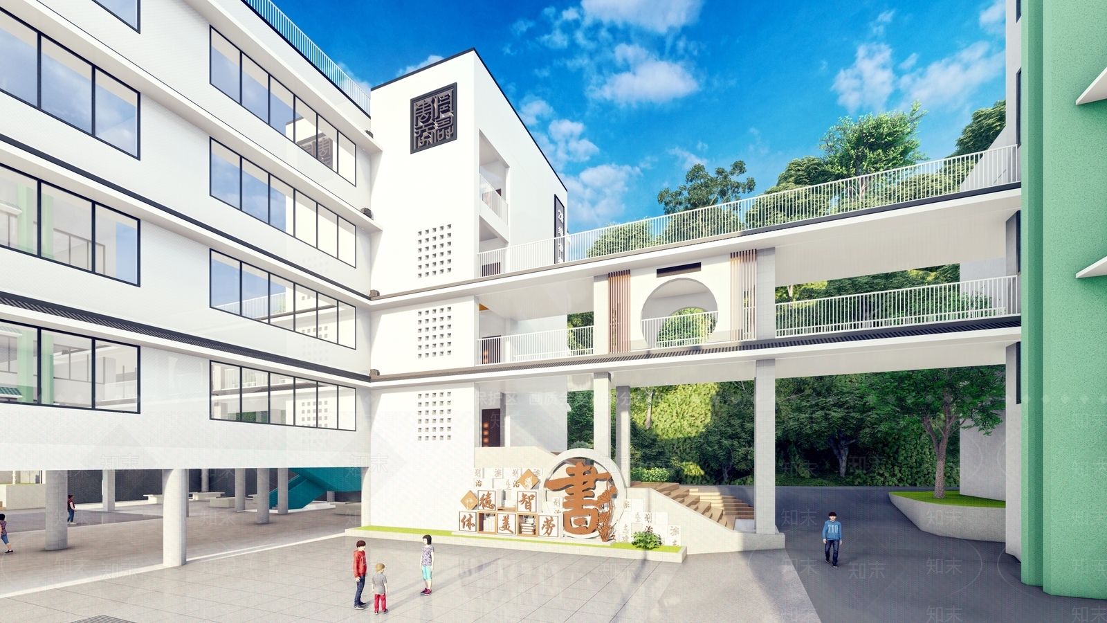 现代特色文化学校教学楼SU模型下载【ID:1158573564】