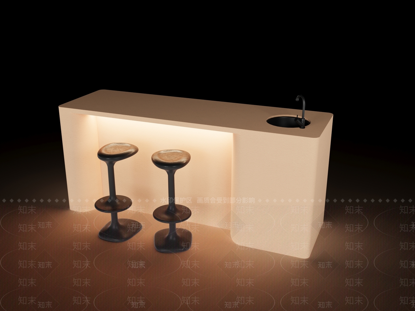 现代奶油风吧台餐岛台吧椅3D模型下载【ID:1158574149】