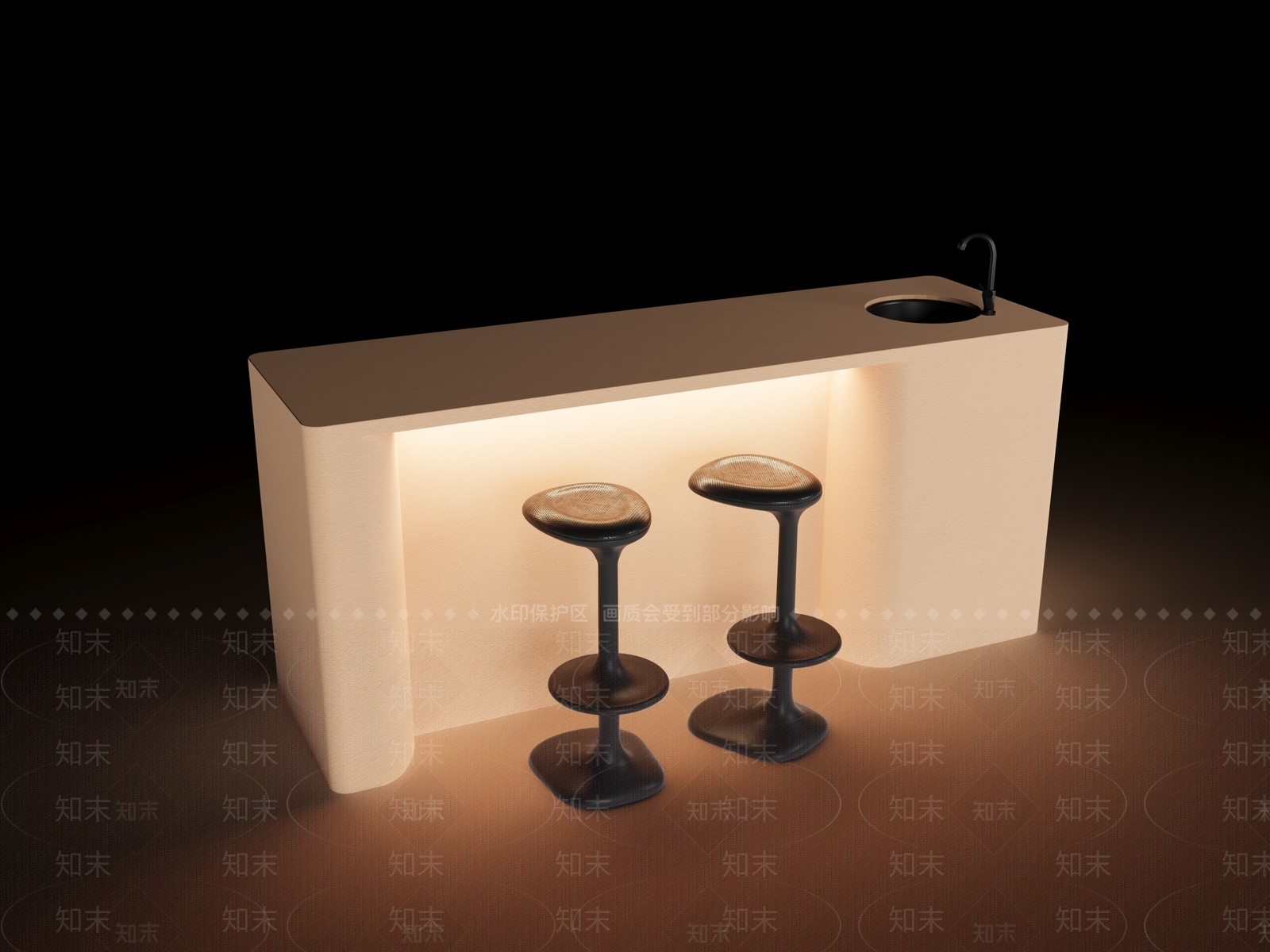 现代奶油风吧台餐岛台吧椅3D模型下载【ID:1158574149】