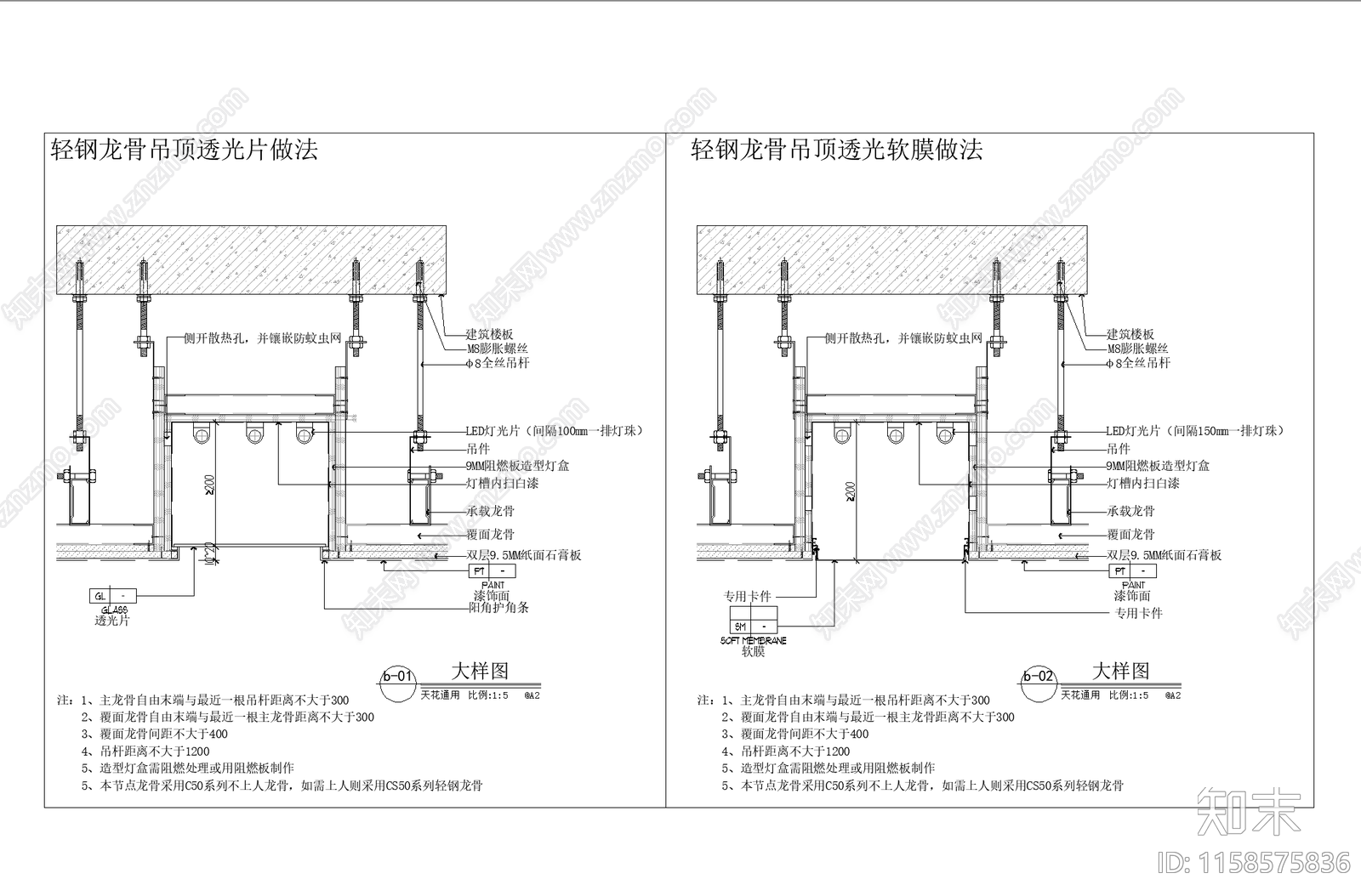 轻钢龙骨天花软膜大样图施工图下载【ID:1158575836】