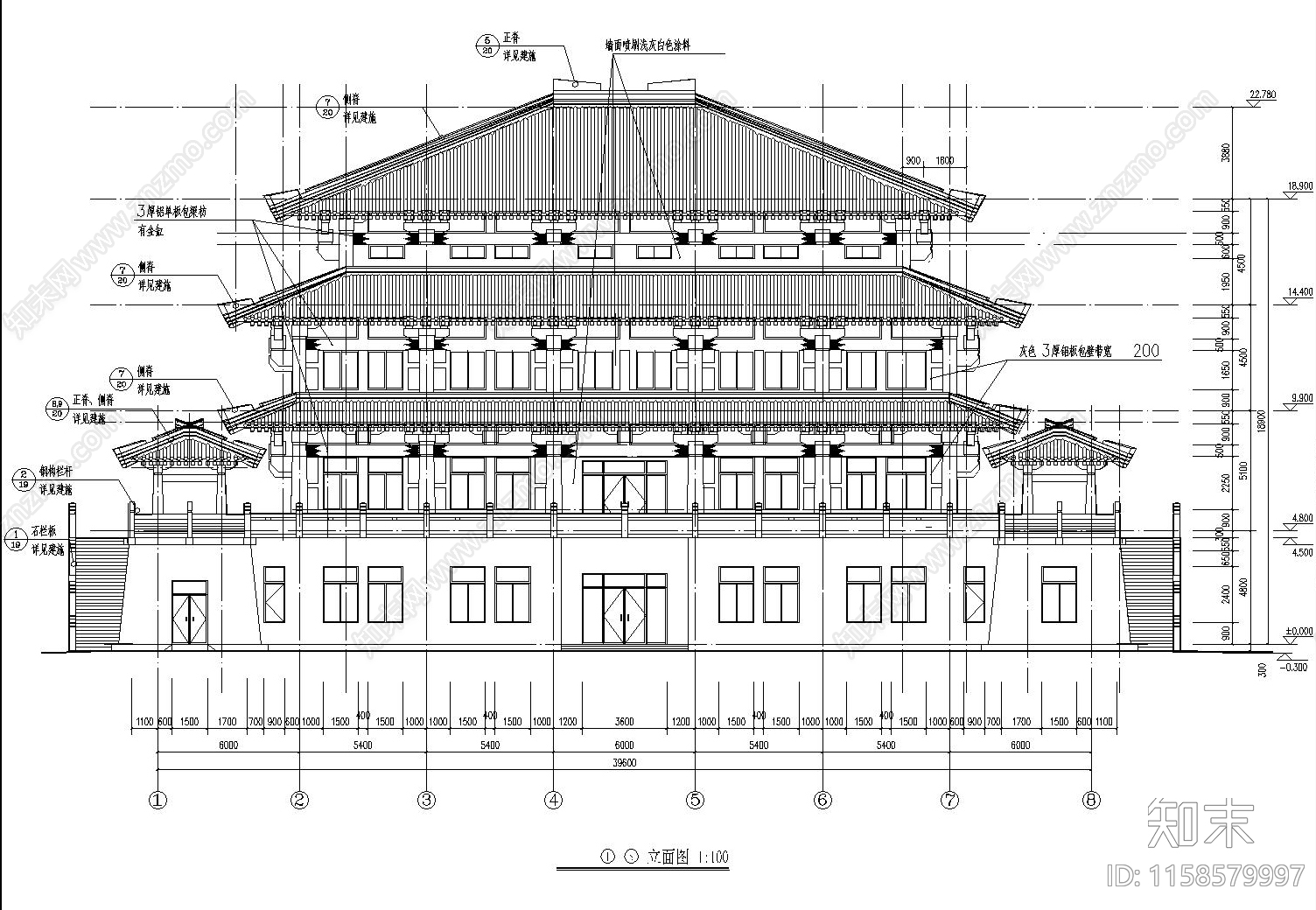 仿古建筑宫殿全套建筑结cad施工图下载【ID:1158579997】