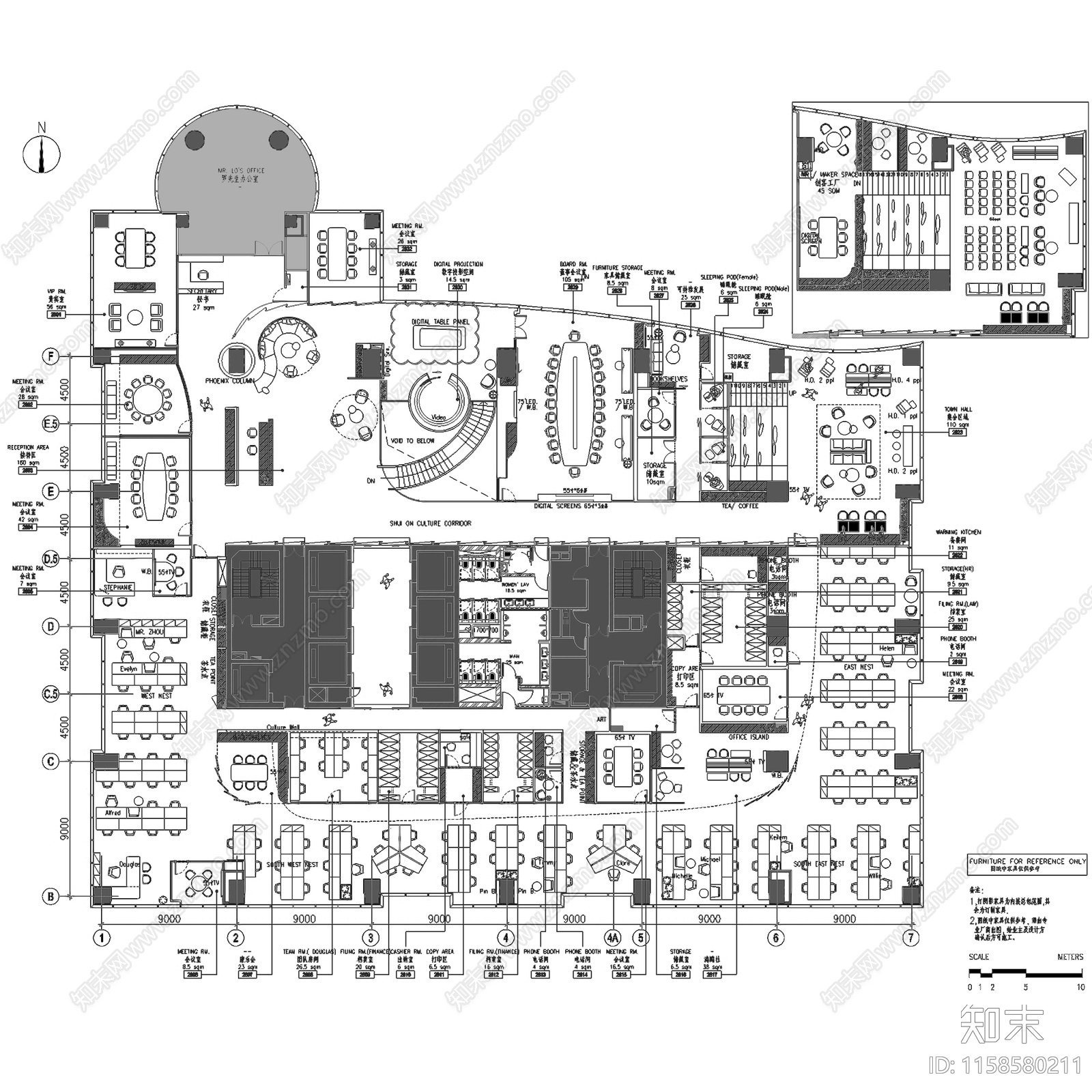 现代瑞安广场办公室室内工装cad施工图下载【ID:1158580211】