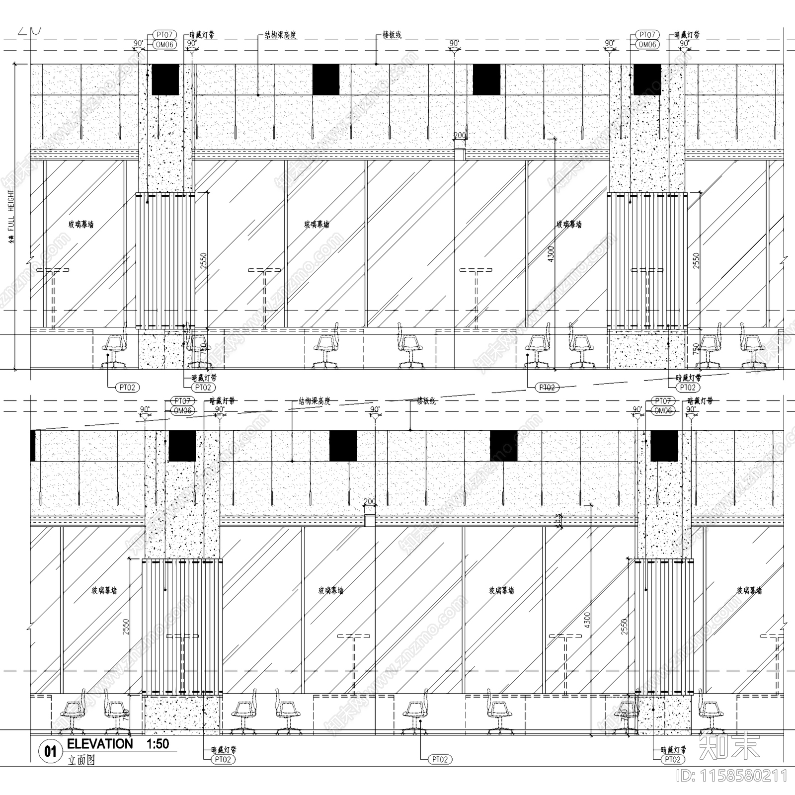 现代瑞安广场办公室室内工装cad施工图下载【ID:1158580211】