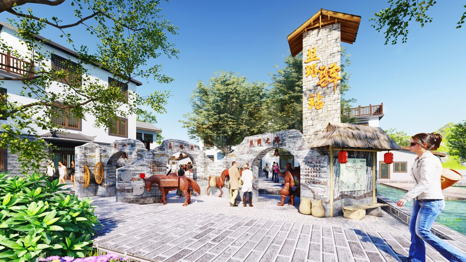 中式乡村广场景观SU模型下载【ID:1158580484】