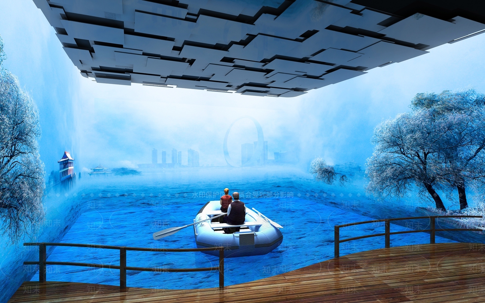 现代漂流划船畅游沉浸空间展厅3D模型下载【ID:1158583142】