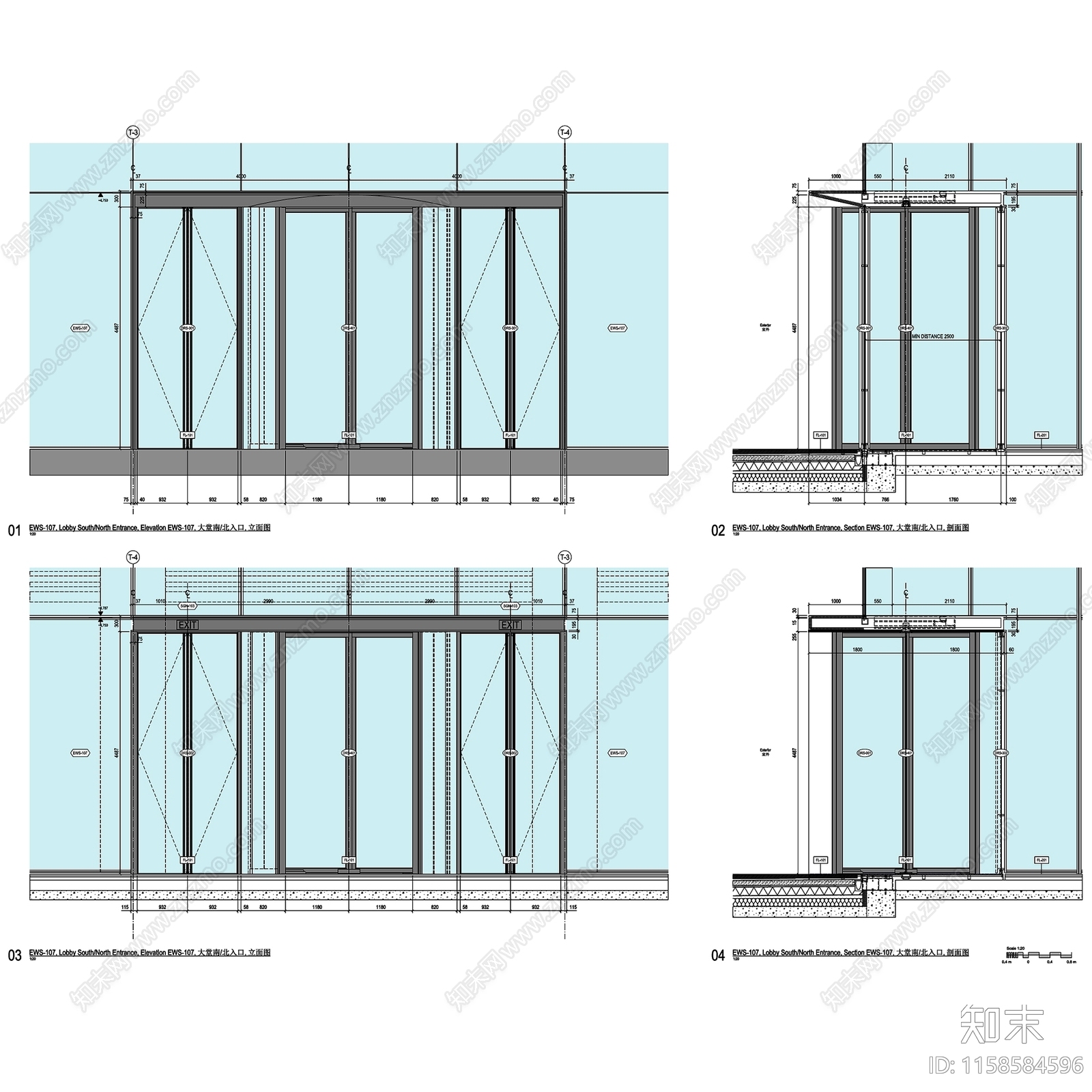 上海苏河湾华润置地办公楼大堂及电梯厅室内工装CAcad施工图下载【ID:1158584596】