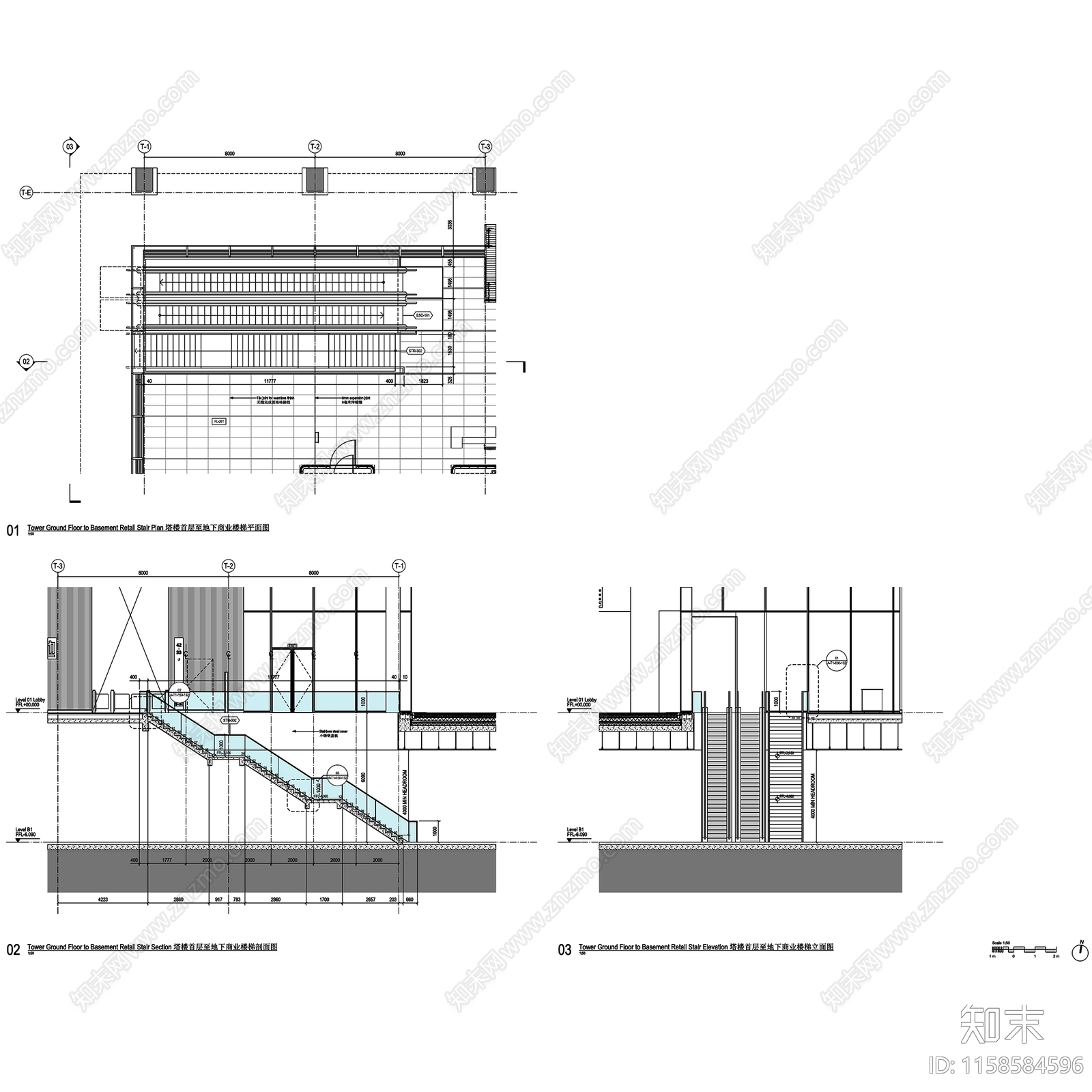 上海苏河湾华润置地办公楼大堂及电梯厅室内工装CAcad施工图下载【ID:1158584596】