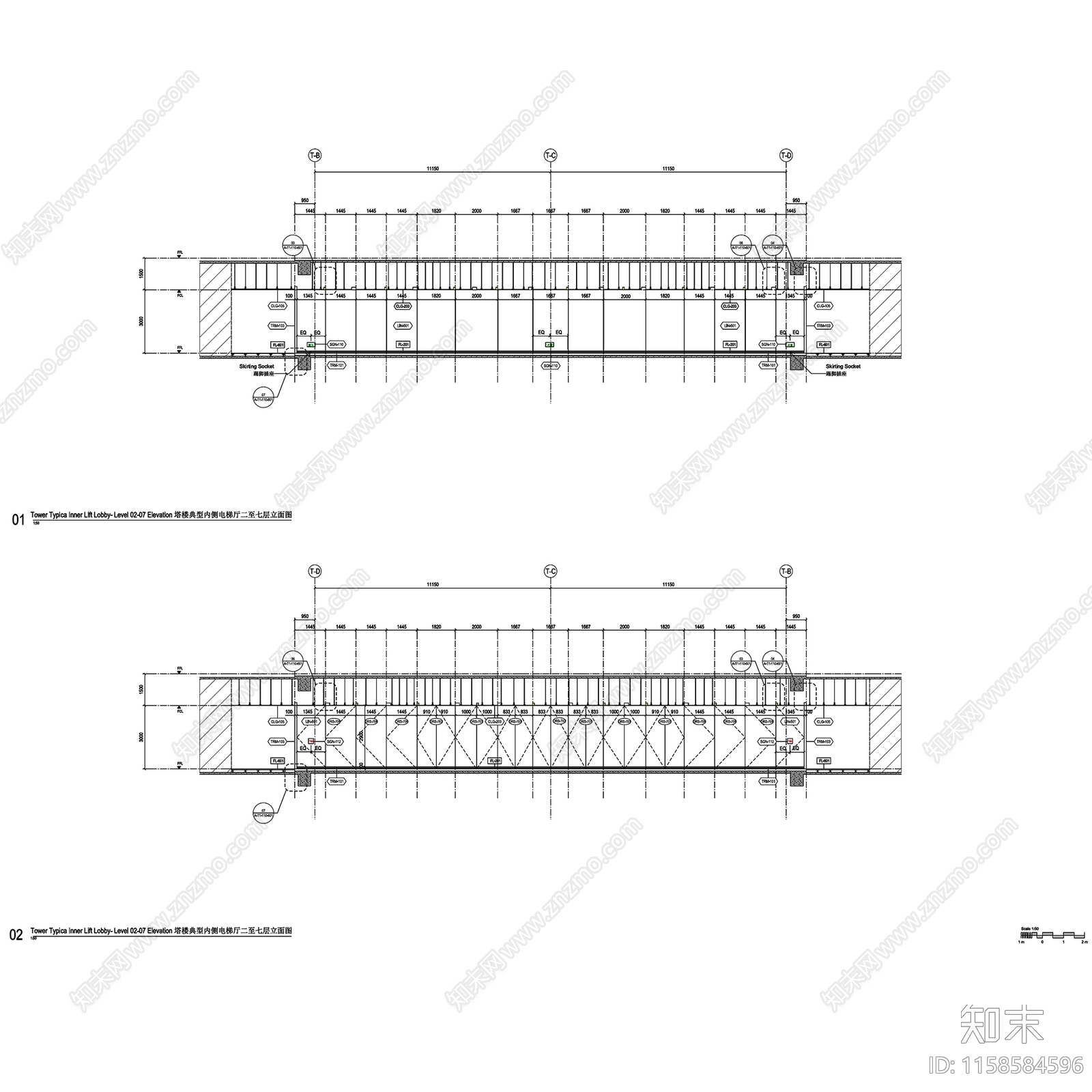 上海苏河湾华润置地办公楼大堂及电梯厅室内工装CAcad施工图下载【ID:1158584596】