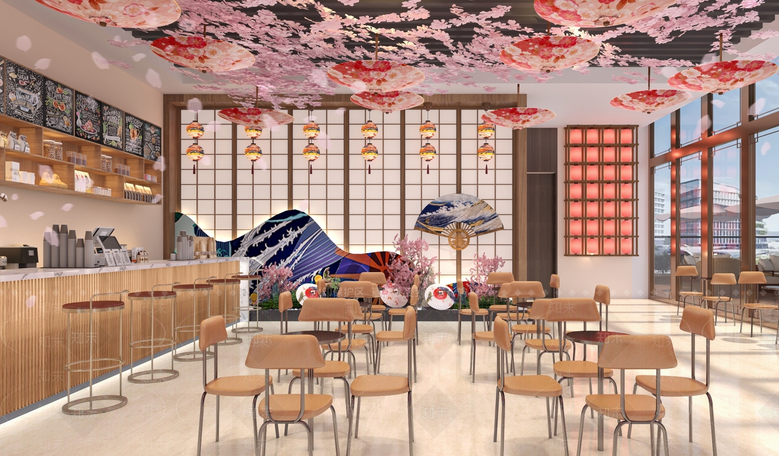 现代樱花风格咖啡吧3D模型下载【ID:1158586458】