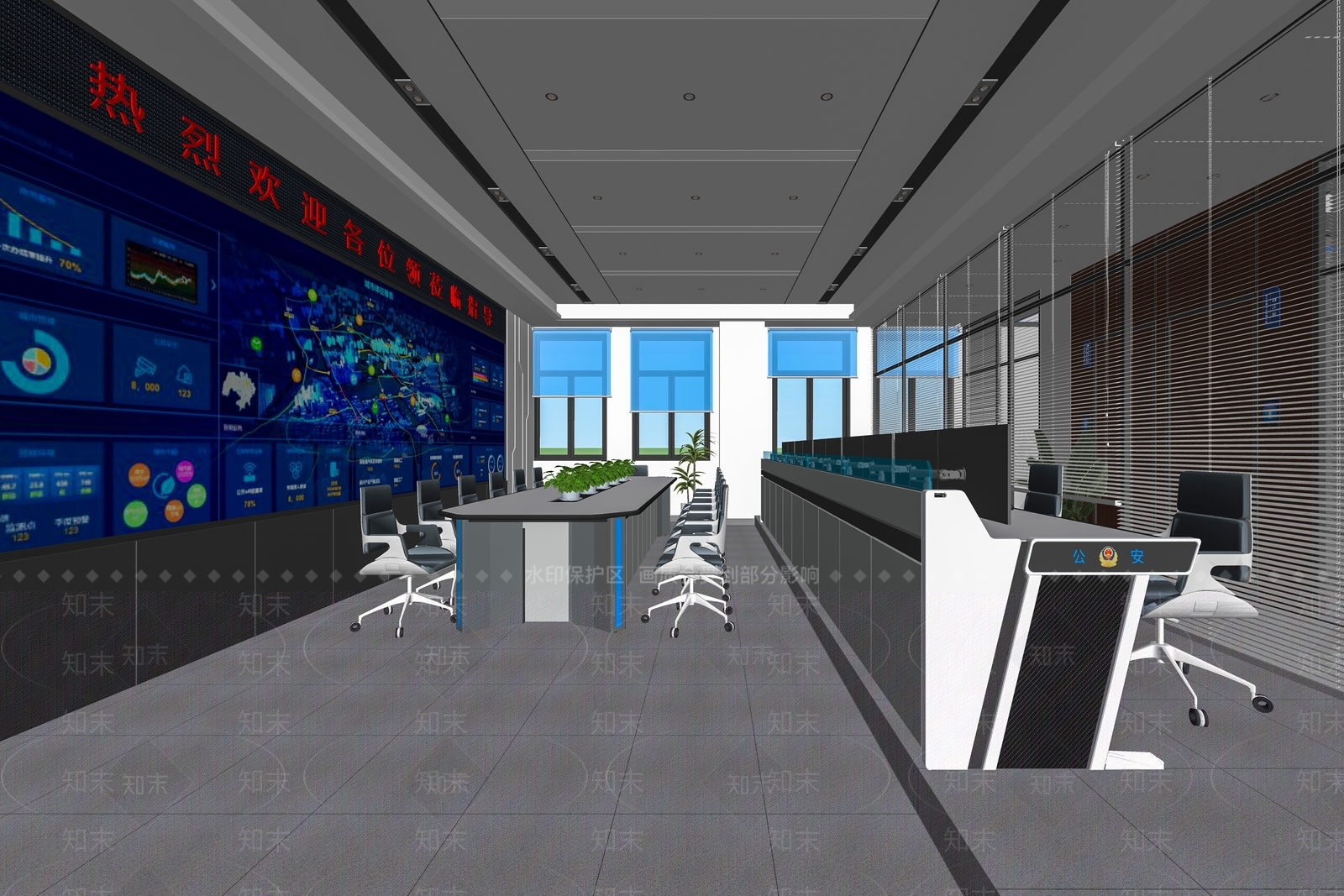 现代公安指挥控制室SU模型下载【ID:1158587136】