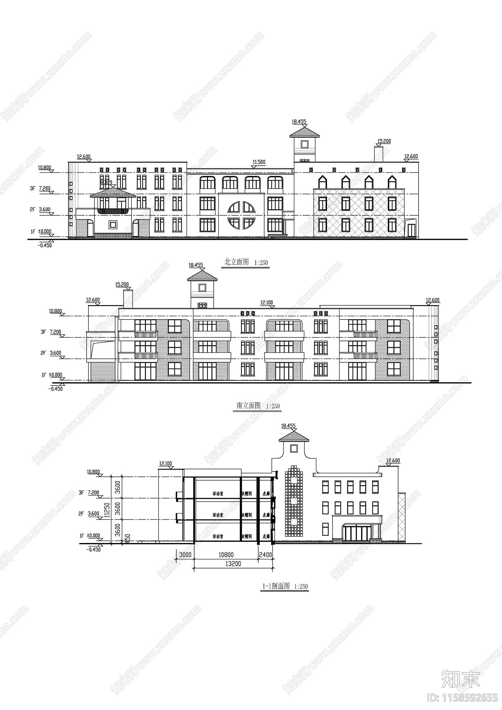 幼儿园建筑方案平面图cad施工图下载【ID:1158592655】