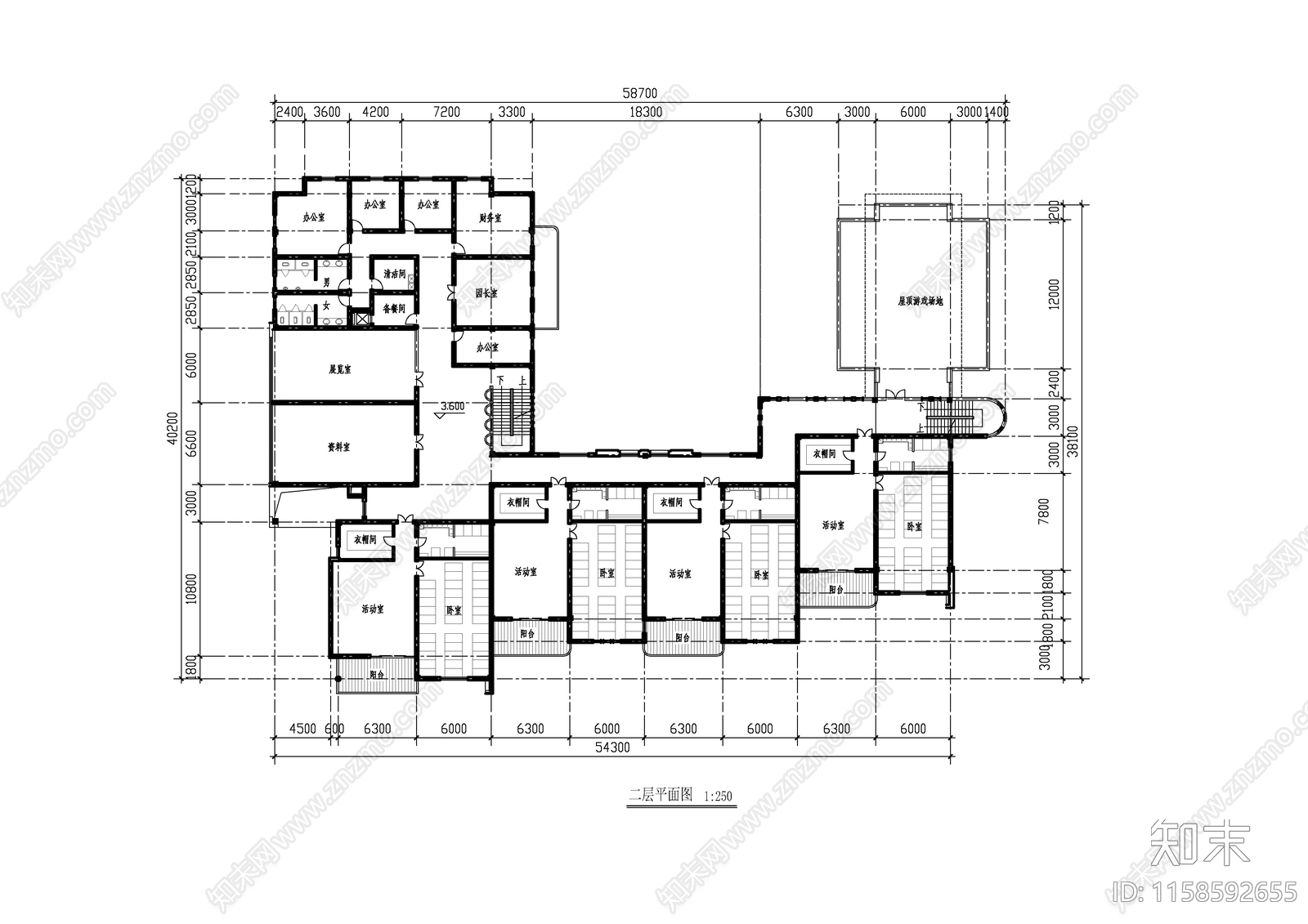 幼儿园建筑方案平面图cad施工图下载【ID:1158592655】