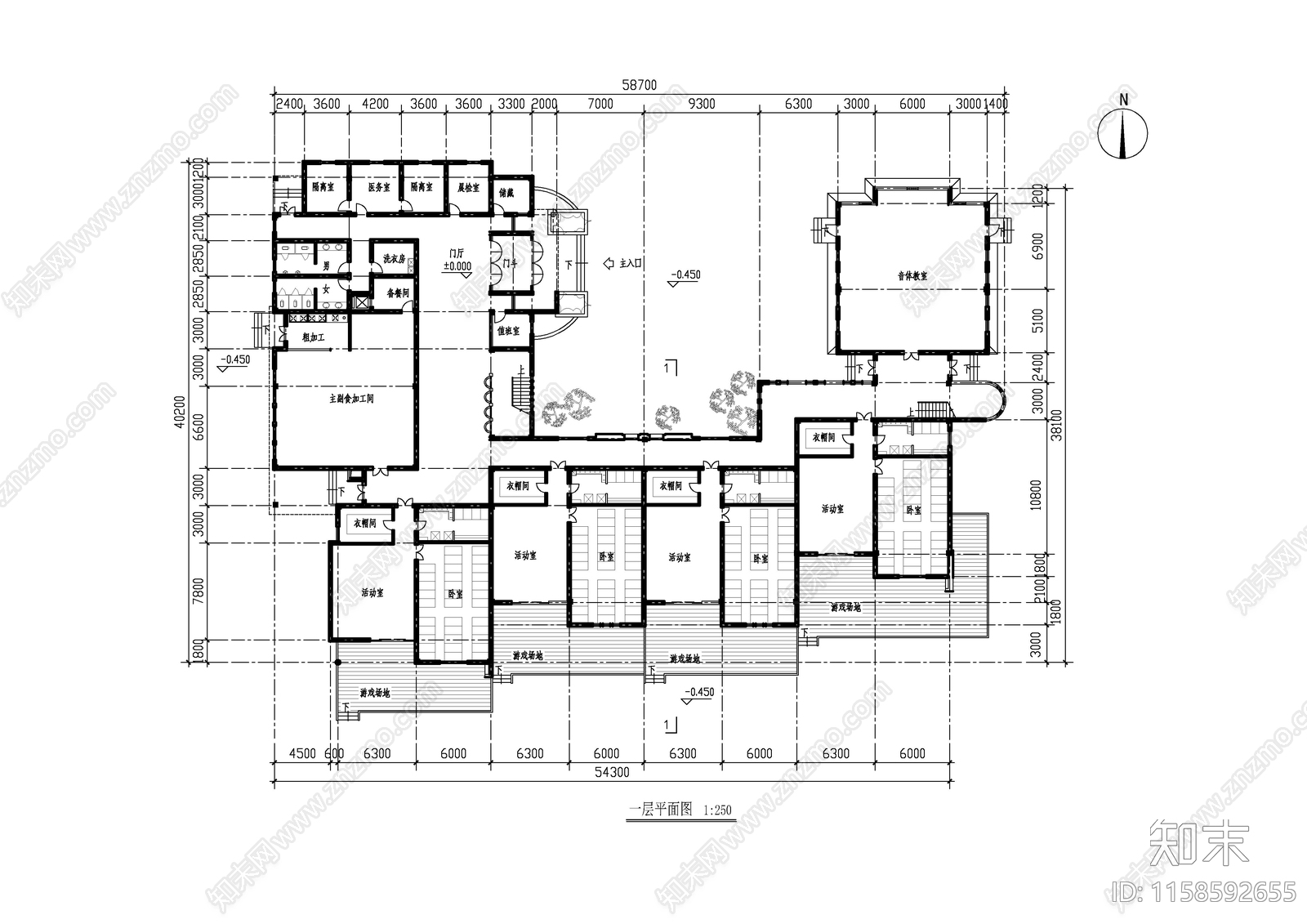 幼儿园建筑方案平面图cad施工图下载【ID:1158592655】