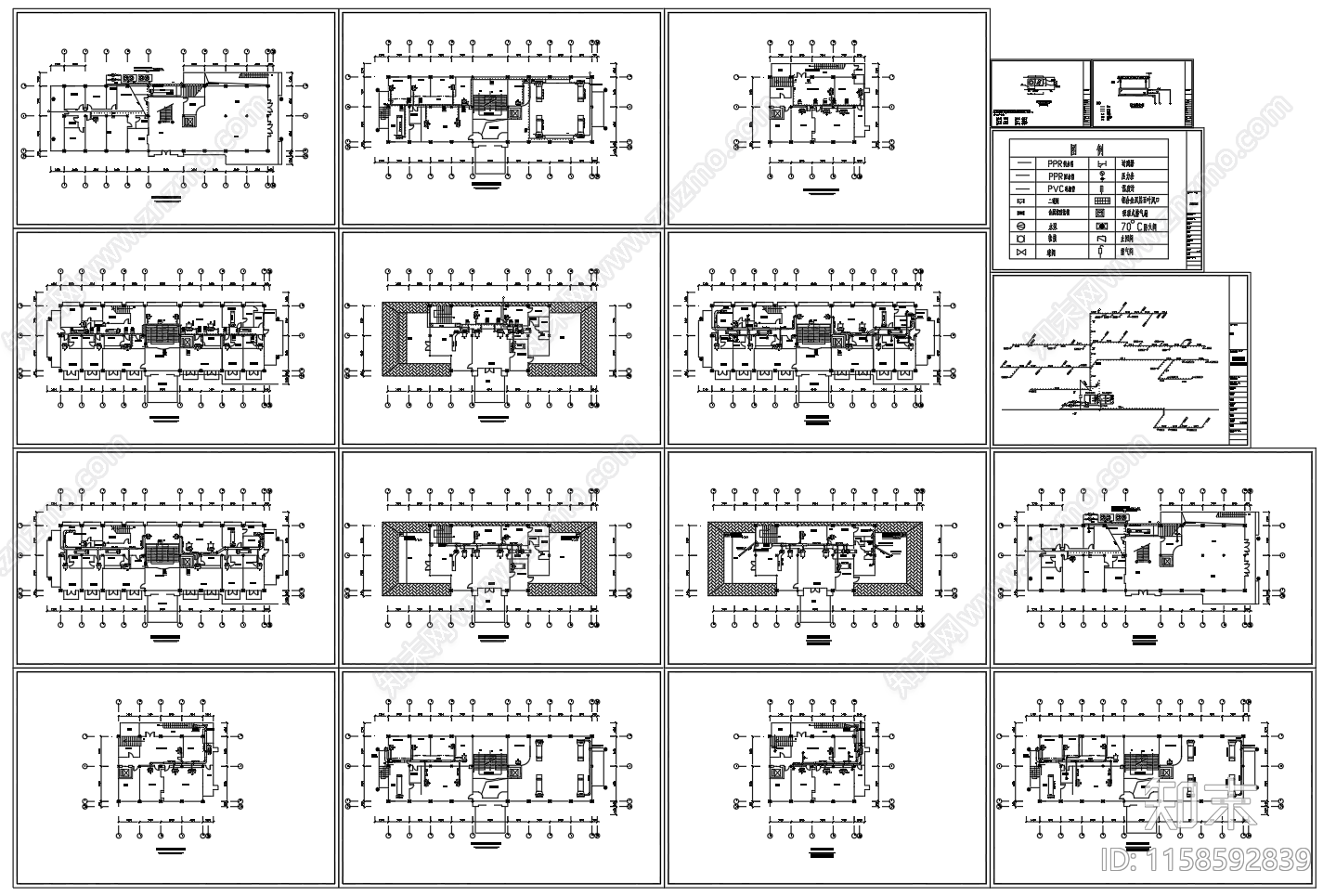三层别墅冷水机组空调水系统图布置图施工图下载【ID:1158592839】