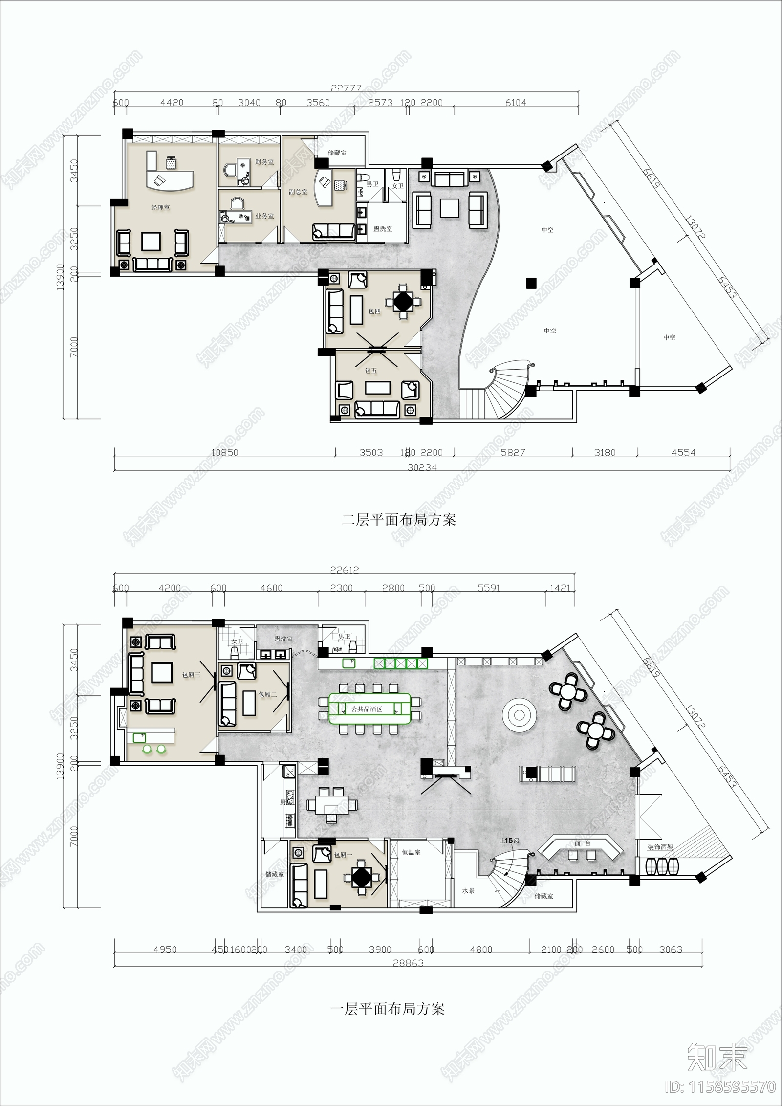 400㎡两层烟酒店酒庄平面布置图施工图下载【ID:1158595570】