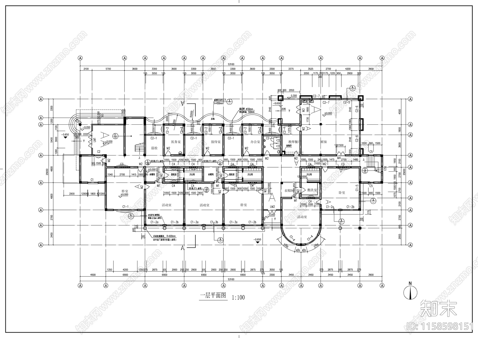 九班幼儿园建筑图cad施工图下载【ID:1158598151】