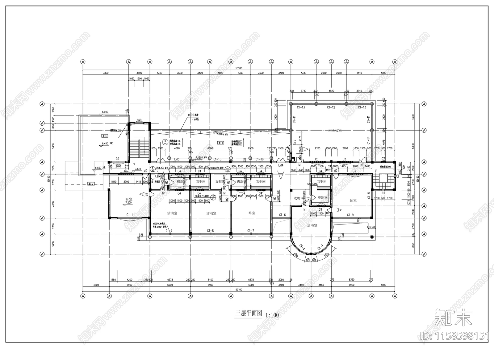 九班幼儿园建筑图cad施工图下载【ID:1158598151】