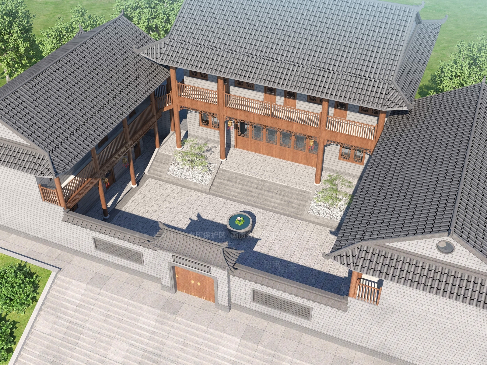 中式四合院3D模型下载【ID:1158599514】