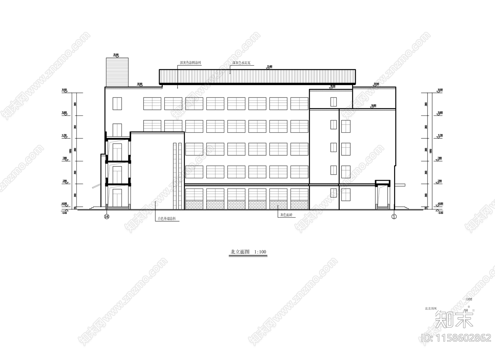 某中学行政楼建筑图cad施工图下载【ID:1158602862】