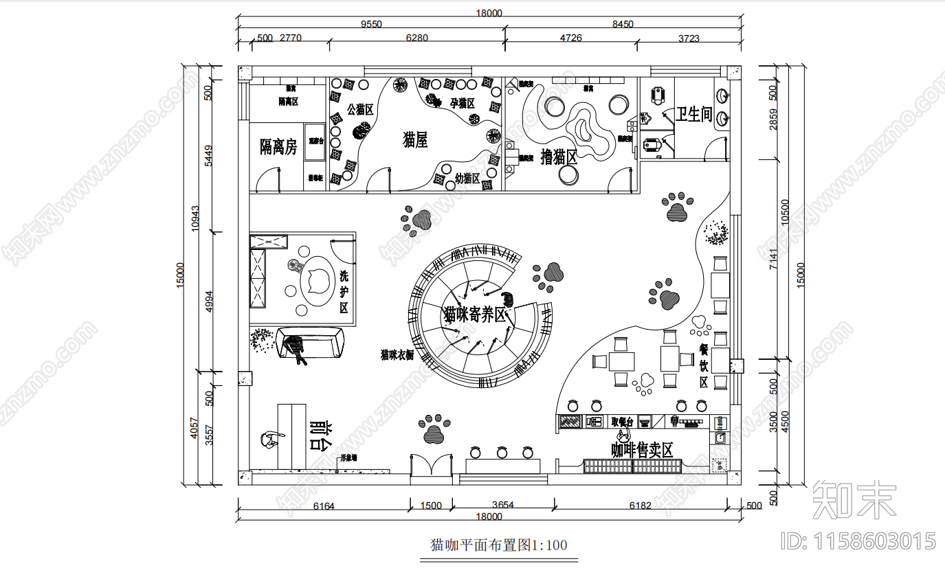 猫咖平面图设计施工图下载【ID:1158603015】