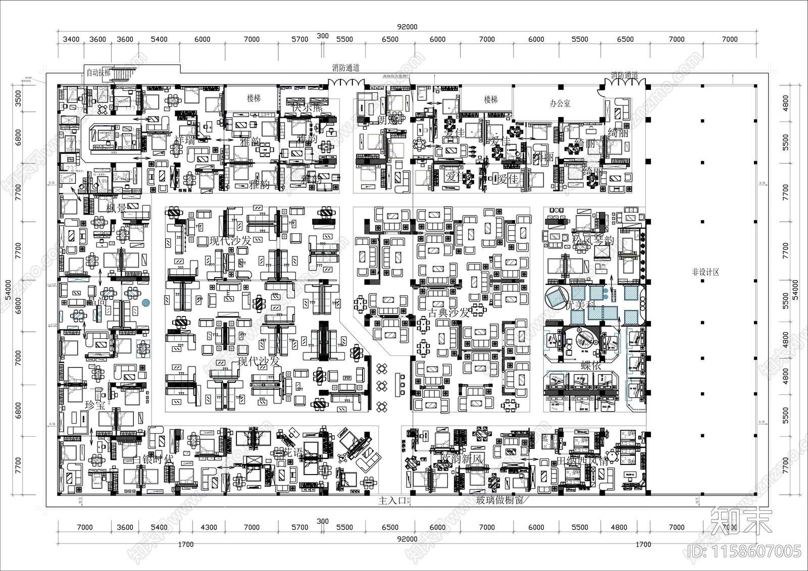 4000㎡大型家具城平面布置图施工图下载【ID:1158607005】