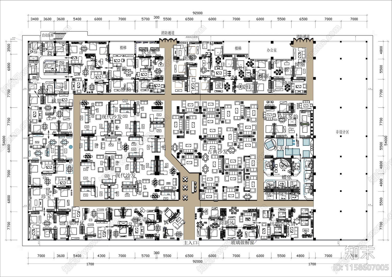 4000㎡大型家具城平面布置图施工图下载【ID:1158607005】