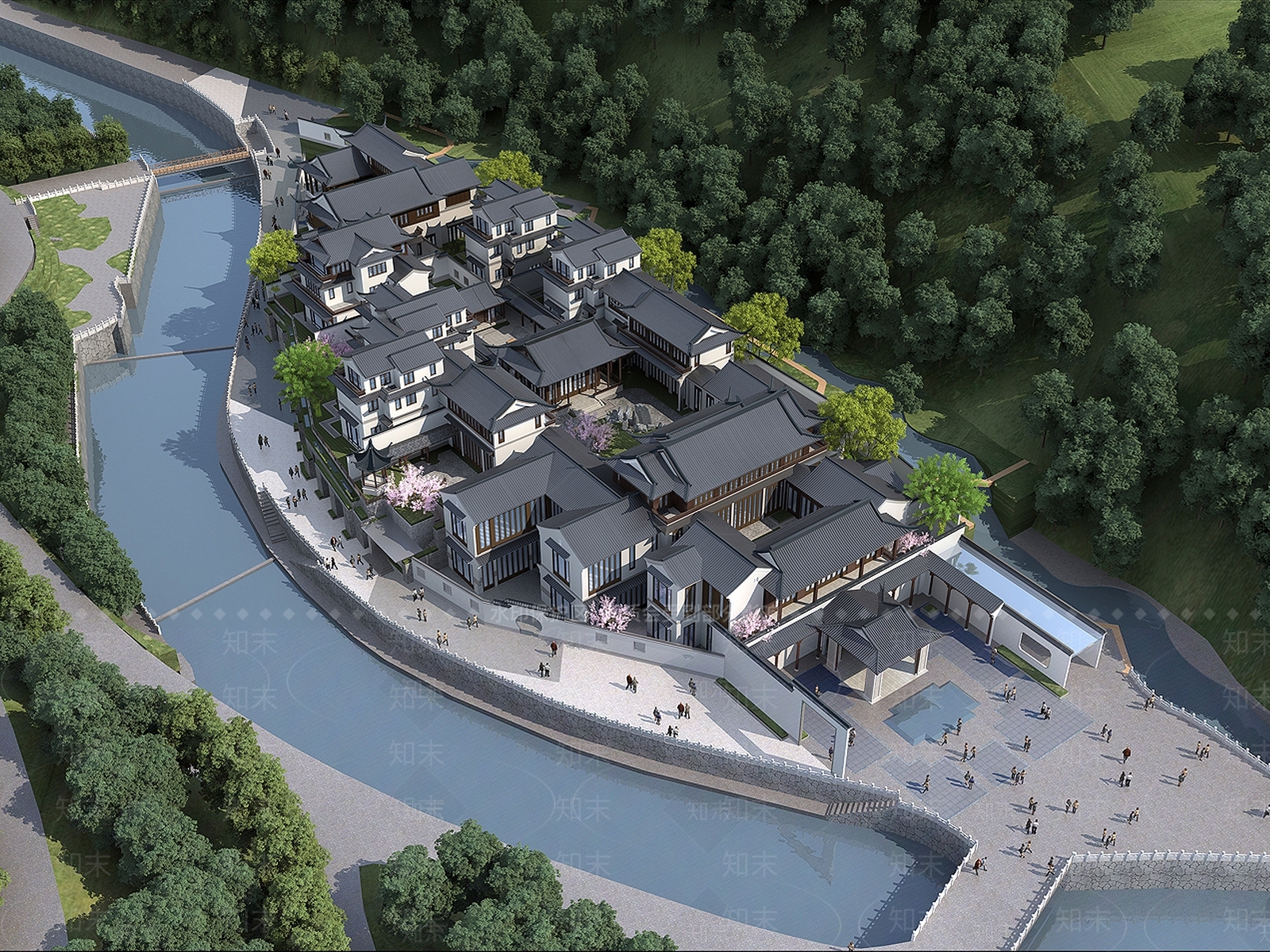 新中式别墅合院3D模型下载【ID:1158607343】