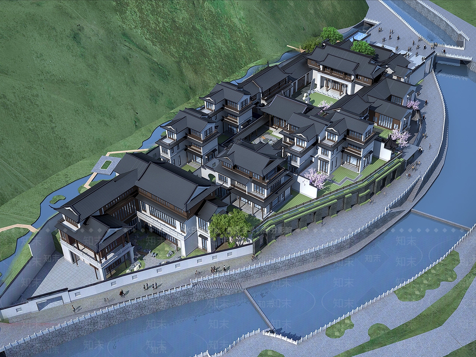 新中式别墅合院3D模型下载【ID:1158607430】