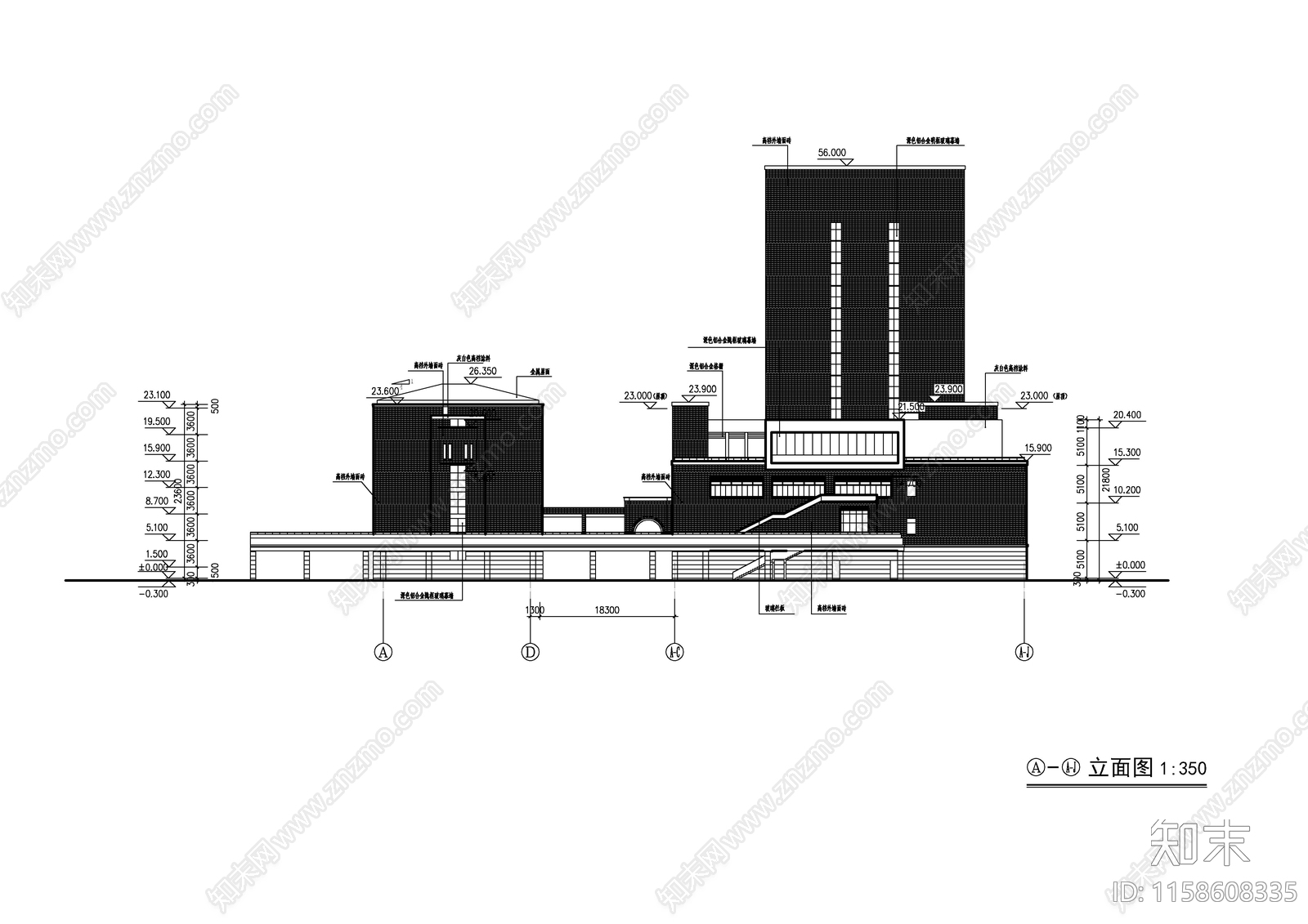 某高校生活区宿舍食堂建筑图cad施工图下载【ID:1158608335】