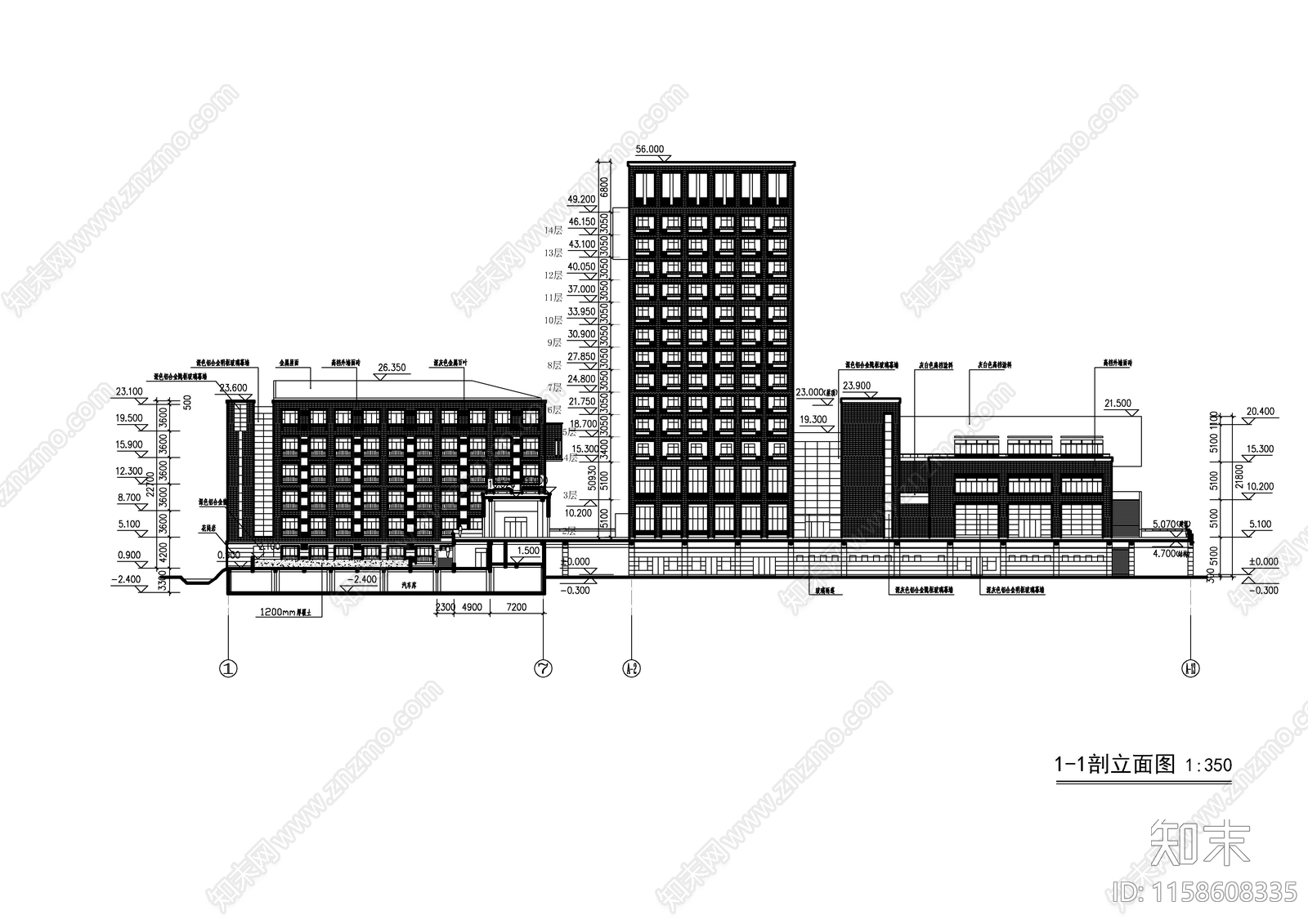某高校生活区宿舍食堂建筑图cad施工图下载【ID:1158608335】