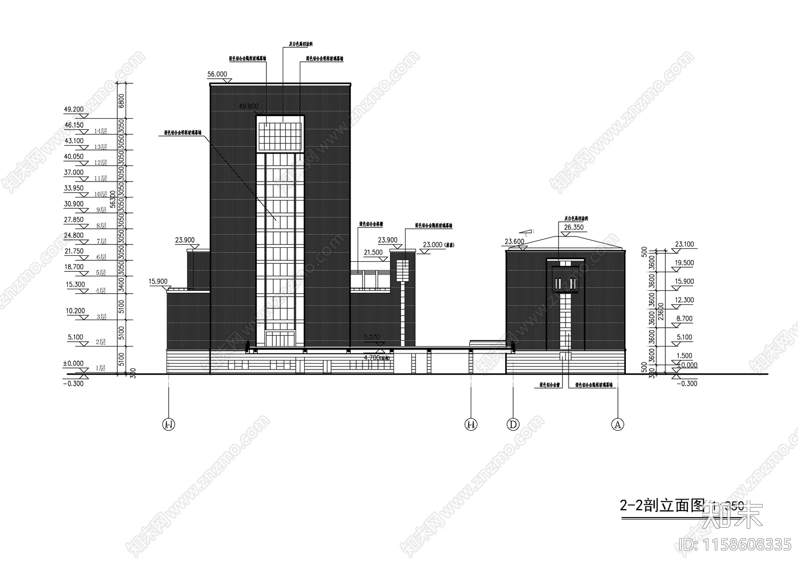 某高校生活区宿舍食堂建筑图cad施工图下载【ID:1158608335】