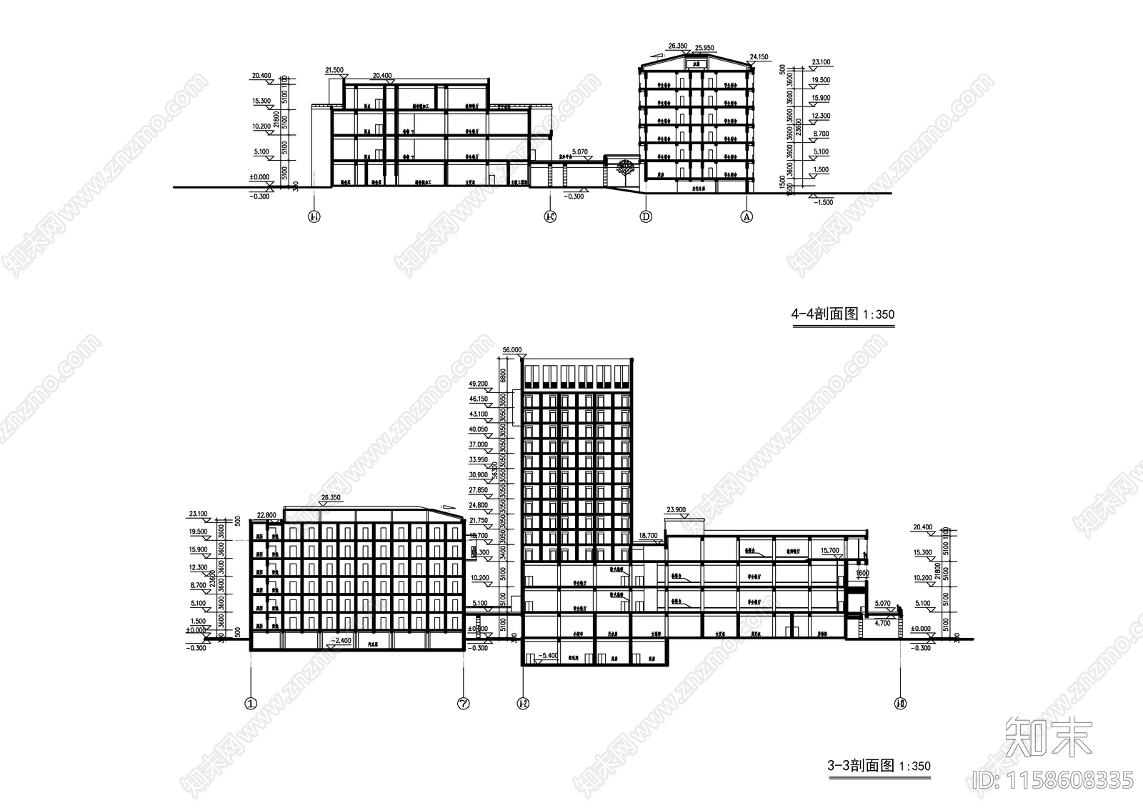 某高校生活区宿舍食堂建筑图cad施工图下载【ID:1158608335】
