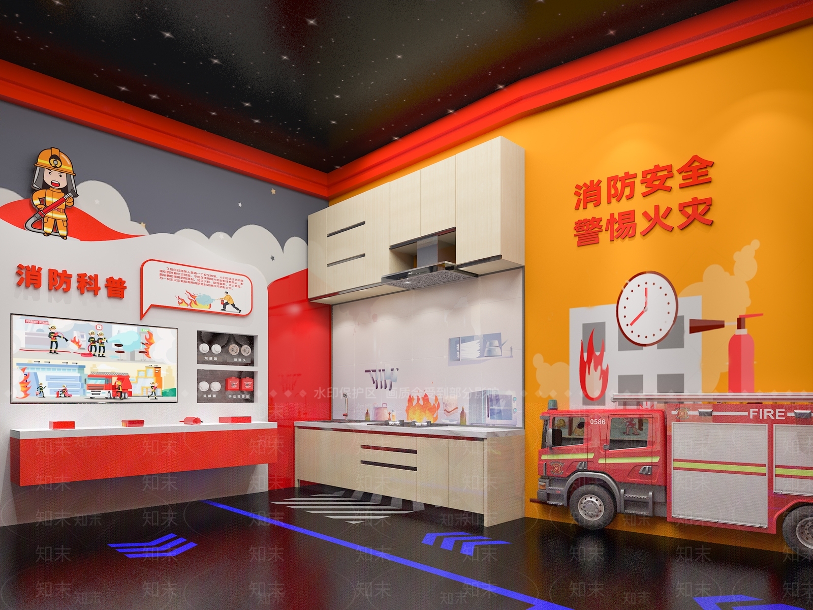 现代消防展厅3D模型下载【ID:1158608567】