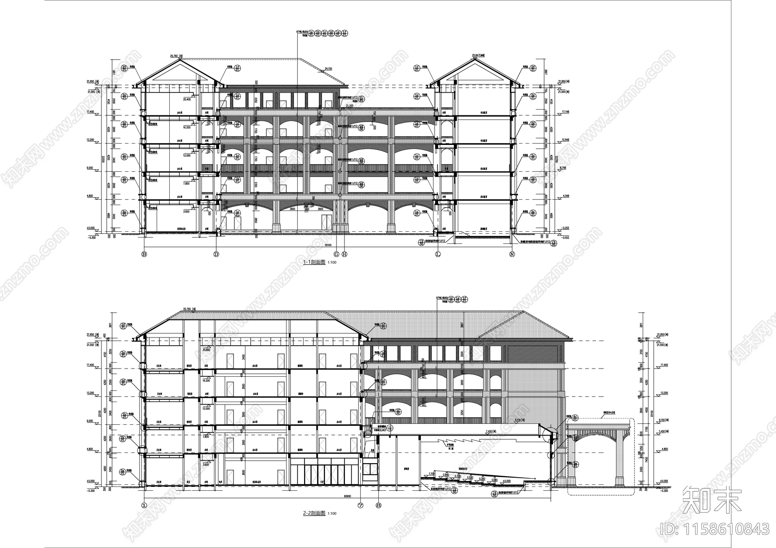 高校艺术楼及国际部建施图cad施工图下载【ID:1158610843】