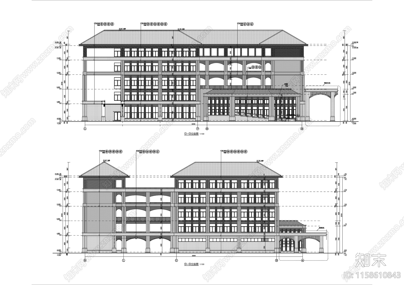 高校艺术楼及国际部建施图cad施工图下载【ID:1158610843】