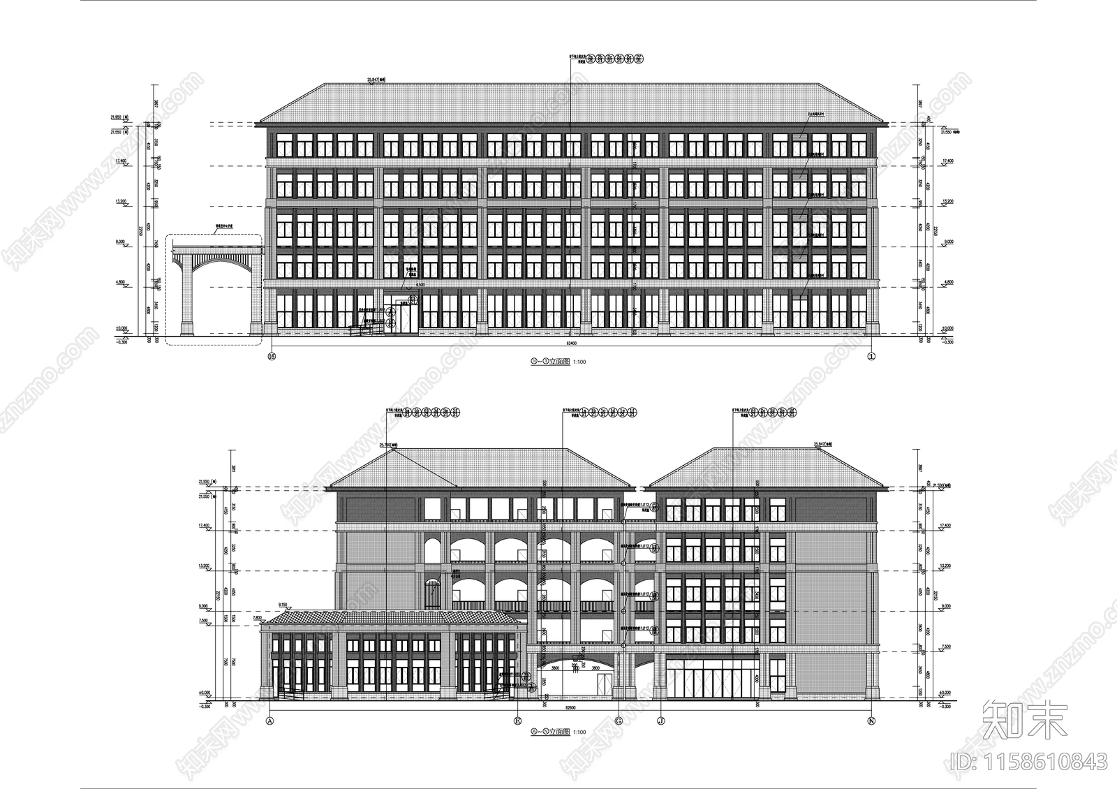 高校艺术楼及国际部建施图cad施工图下载【ID:1158610843】