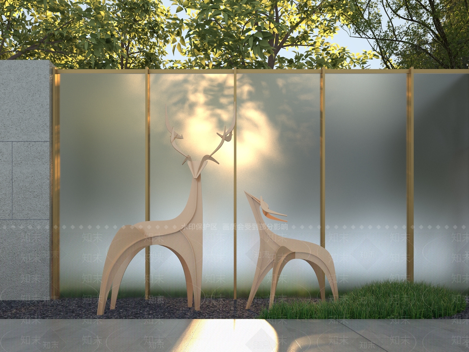 现代不锈钢鹿型雕塑SU模型下载【ID:1158614432】