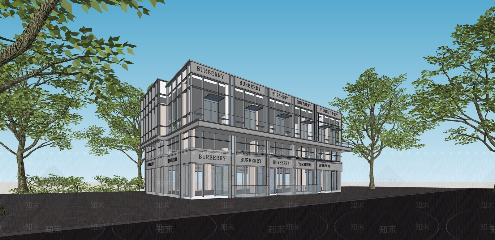现代独栋商业SU模型下载【ID:1158615415】