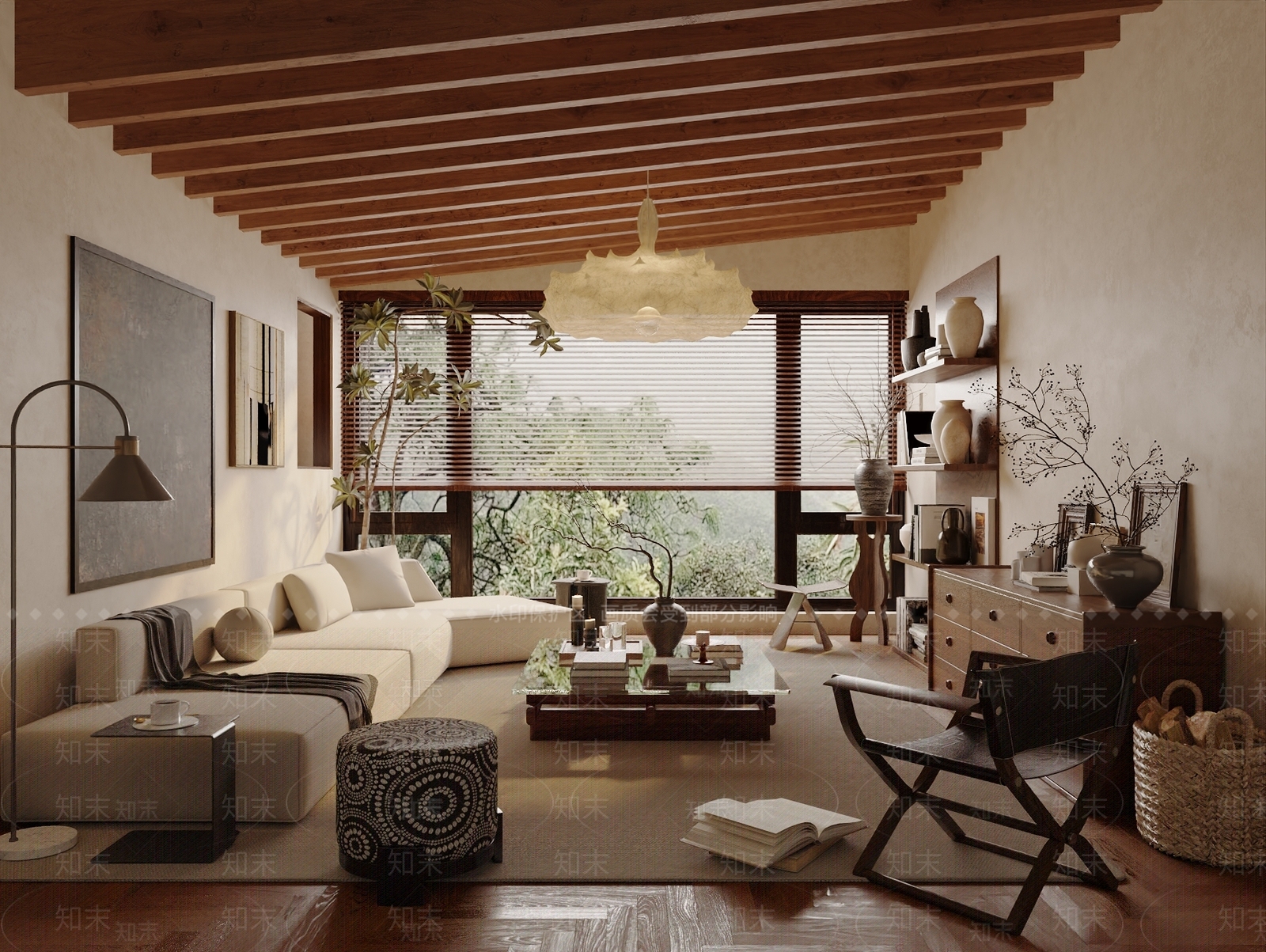 现代奶油中古风客厅沙发茶几摆件落地灯单椅休闲椅3D模型下载【ID:1158615958】