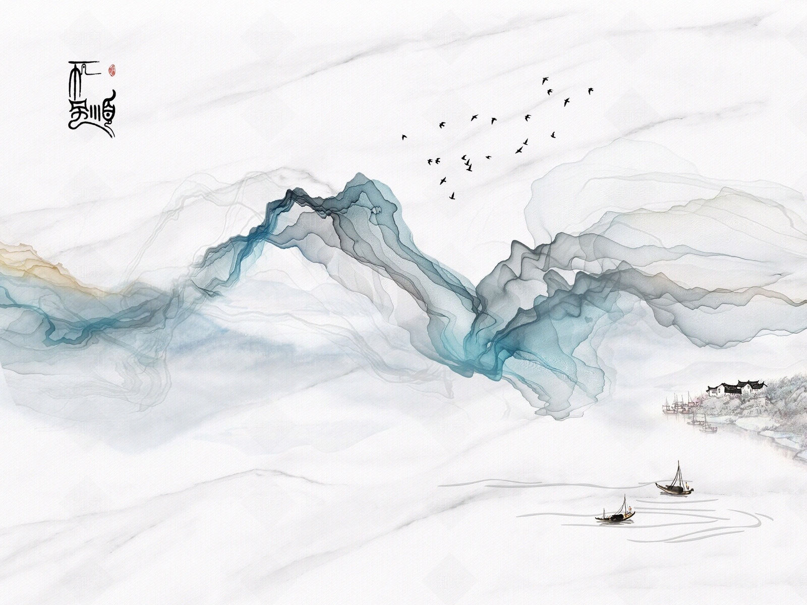 新中式大理石锦带线条丝锦背景墙贴图下载【ID:1158616038】