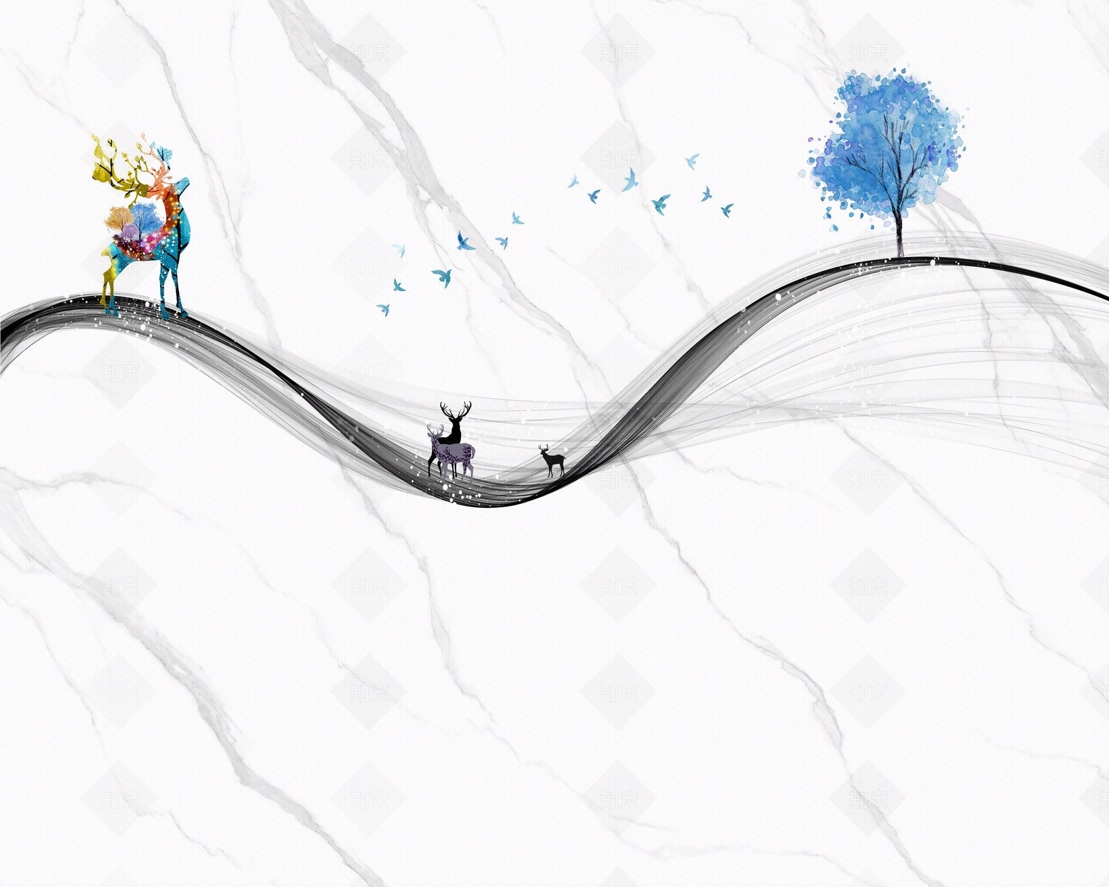 新中式大理石锦带线条丝锦背景墙贴图下载【ID:1158616387】