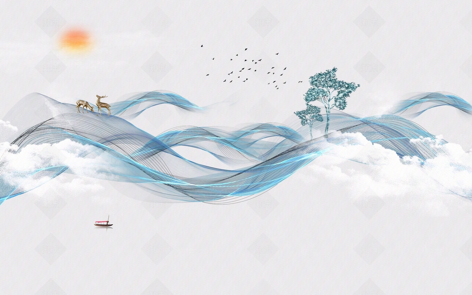 新中式大理石锦带线条丝锦背景墙贴图下载【ID:1158616537】